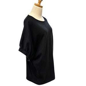 KENZIE Ballet Neck Cotton Mini Dress in Black with Gathered 1/2 Sleeve Detail —M